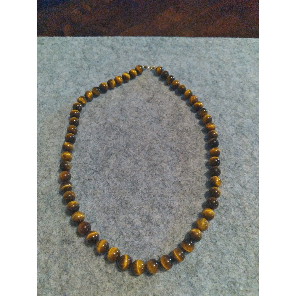 Tiger Eye Beaded Necklace - Round Gemstone Beads - Healing Stone Jewelry‎